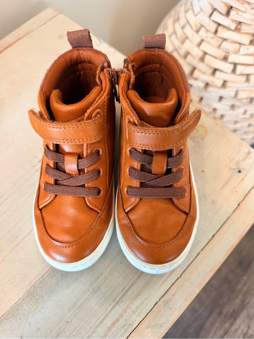 Cat & Jack Tan/Brown High-Top Kids Sneakers with Hook-and-Loop Strap